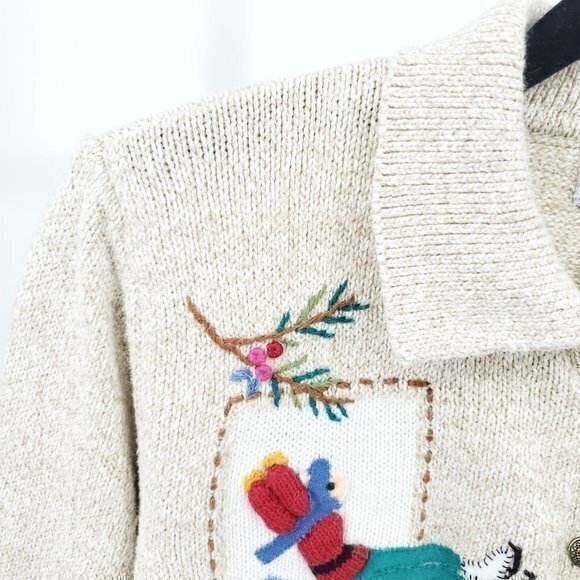 VTG Embroidered Ice Skating Polo Neck Button Cardigan Sweater PL Cotton/… - Picture 4 of 16